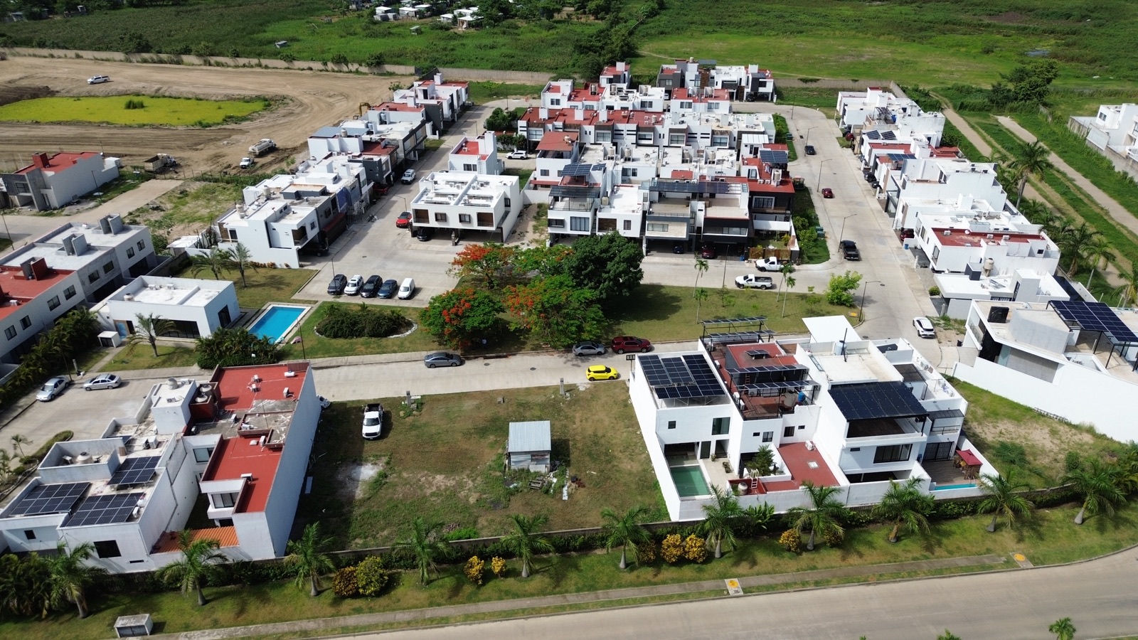 Vista aérea de las obras y casas del Cluster 4 de Real Campestre, Villahermosa